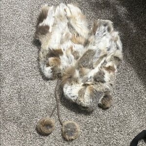 Real Rabbit Fur hand muffs/arm sleeves with Pom Poms